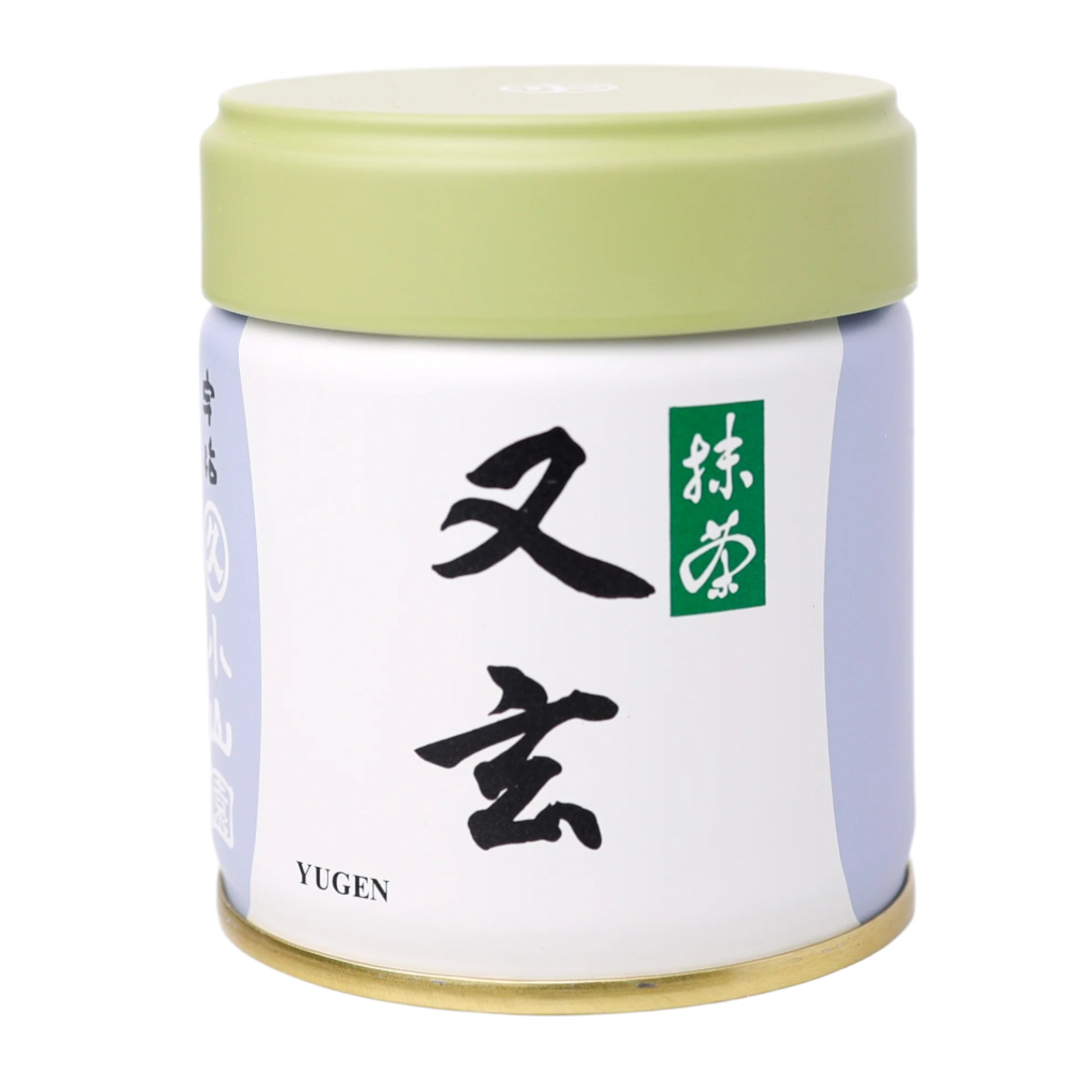 Matcha container with a green lid and white label featuring black text and a green logo on a white background